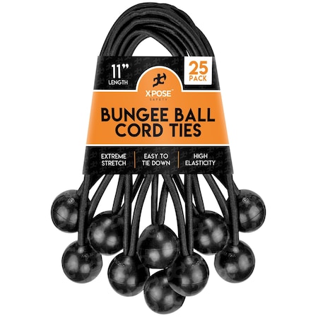 Xpose Safety Ball Bungees Black 11 in , 25PK BB-11B-25-X